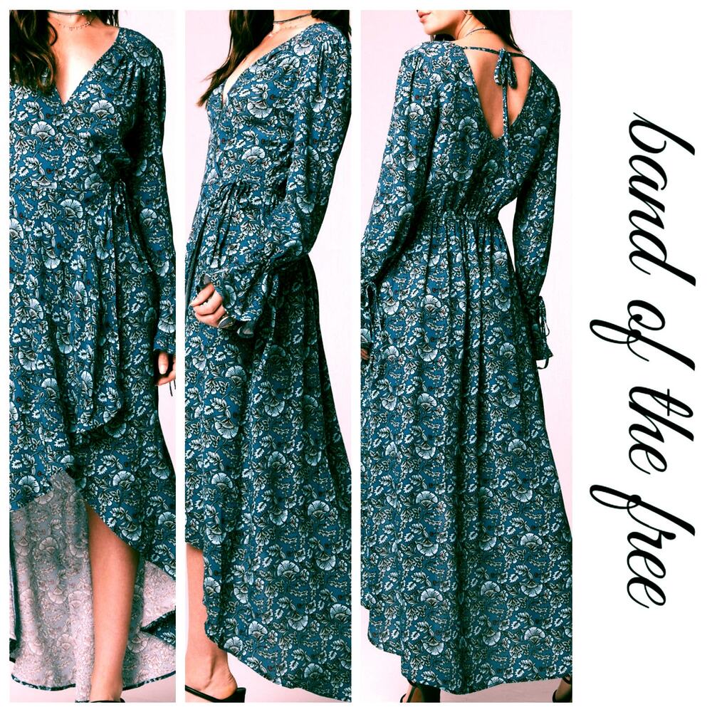 NWT B.O.G. Band of the Free Floral Wrap Maxi Dress Sz. S [4-6] Dark Teal‎ Aqua